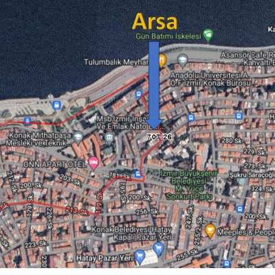 Izmir Konak'ta denize 300 m, deniz manzarali  5 kat imarlı firsat arsa